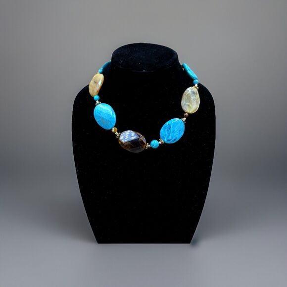 Chunky Acrylic Gemstone Statement Necklace Turquoise Howlite Agate Jasper Boho - Picture 2 of 5